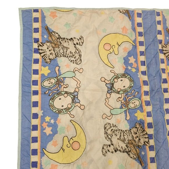 Vintage Other - Vintage 80s Nursery Rhyme‎ Quilt Blanket Baby 44 X 58 Hey Diddle Diddle Cat